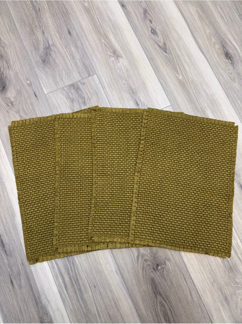 Four Textured Olive Green Woven Placemats Set - Home Dining